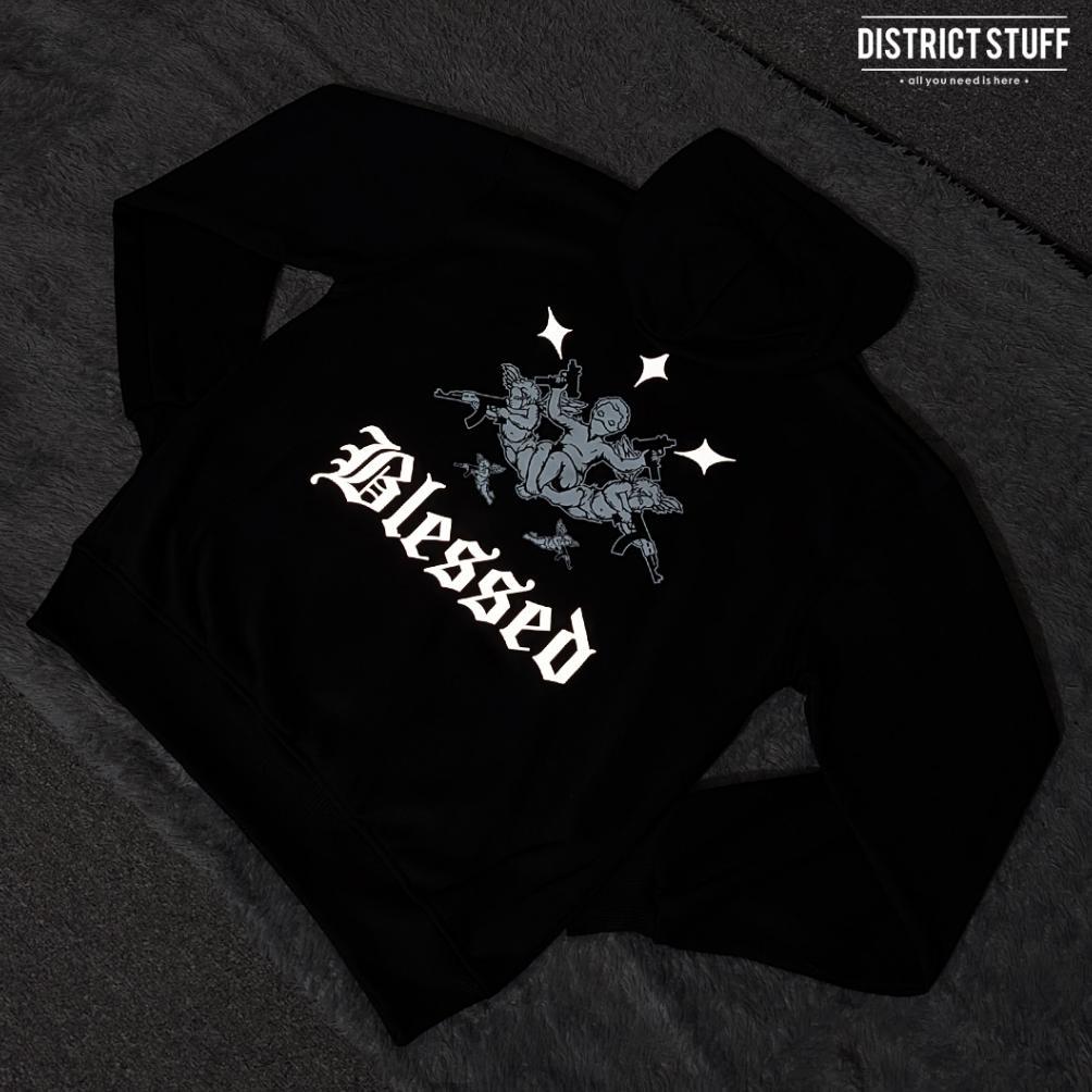 BEST SELLER HOODIE JUMPER REFLEKTIF BLESSED MENYALA DALAM GELAP JAKET PRIA WANITA COTTON FLEECE PREM