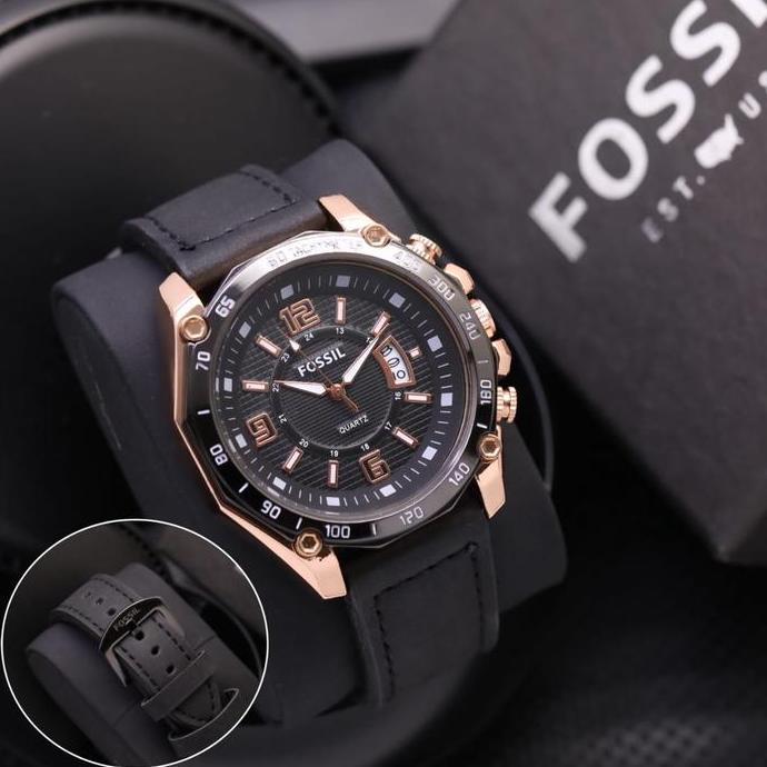 Wgwg- Turun Harga Jam Tangan Pria Fossil 8341 Tali Kulit 4,5Cm Tanggal Aktif