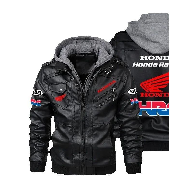 Men's Classic Honda Racing Work Bomber Jacket Zipper Design Leather Jacket Street Motorcycle Riding 