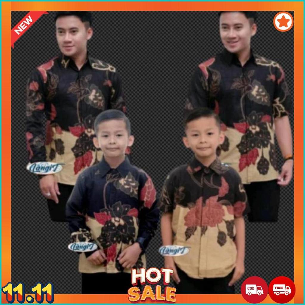 COUPLE BATIK AYAH DAN ANAK LAKI-LAKI //BATIK PRIA COUPLE MOTIF MAWAR HITAM [J2]