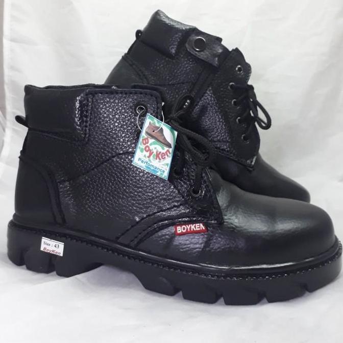 (Allthebest) sepatu safety boot kulit asli boyken hitam polos.