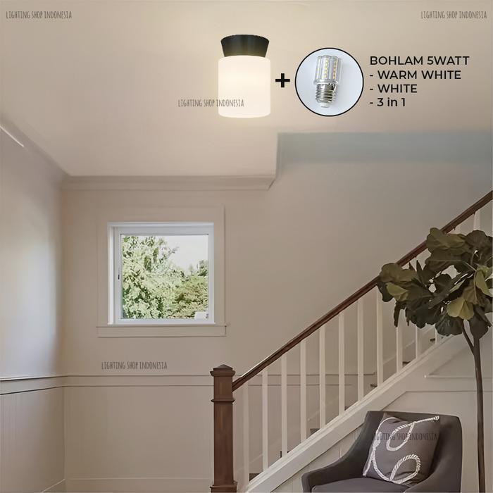 Lampu plafon teras rumah balkon minimalis fiting e27 acrylic susu ceiling lamp light