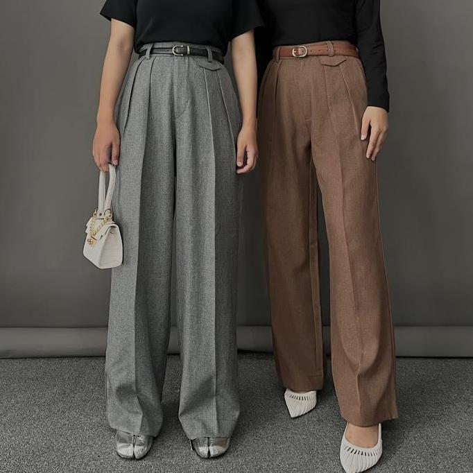 Pastikirim- Radeya - Gigi Pants Pleated Wide Leg - Celana Panjang Highwaist | Celana Loose Wanita | 
