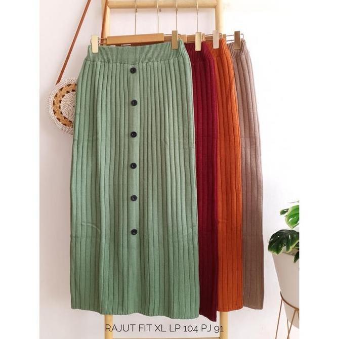 Pastikirim- Rok Span Knit Maxii Rajut Variasi Kancing Bahan Premium Karet Nyaman Panjang Casual Teba