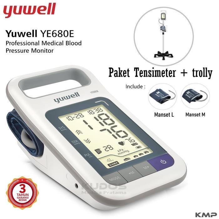 Yuwell YE680E - Tensimeter Digital + Stand Trolly Roda - Alat Ukur Monitor Tekanan Darah Tensi - YE 