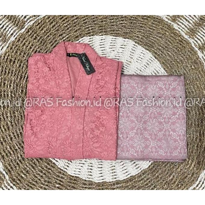 Setelan Kebaya Tunik Long Floy Brokat Kombinasi Rok Songket Lilit Sampai Ukuran Jumbo LD 130