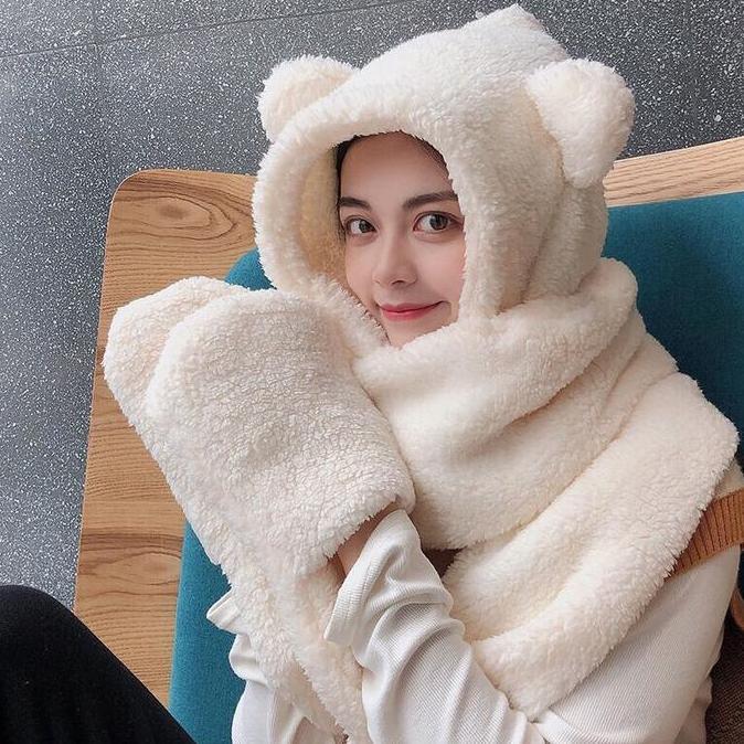 Cute- Topi Syal Jennie Beruang Topi Beanies