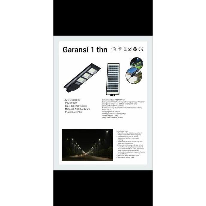 Lansungkirim- Lampu Pju Solar Cell 90W Tenaga Surya 90 W Watt 90Watt Cahaya Putih / Cahaya Kuning Pj