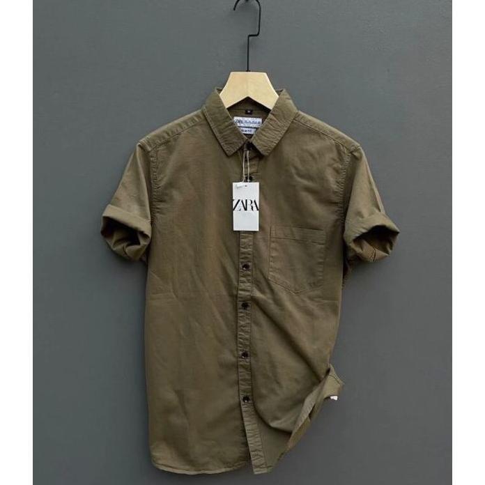 ORIGINAL KEMEJA CATTON ZARA TANGAN PENDEK PRIA TERBARU / KEMEJA POLOS CASUAL KERJA PRIA / KEMEJA SLI