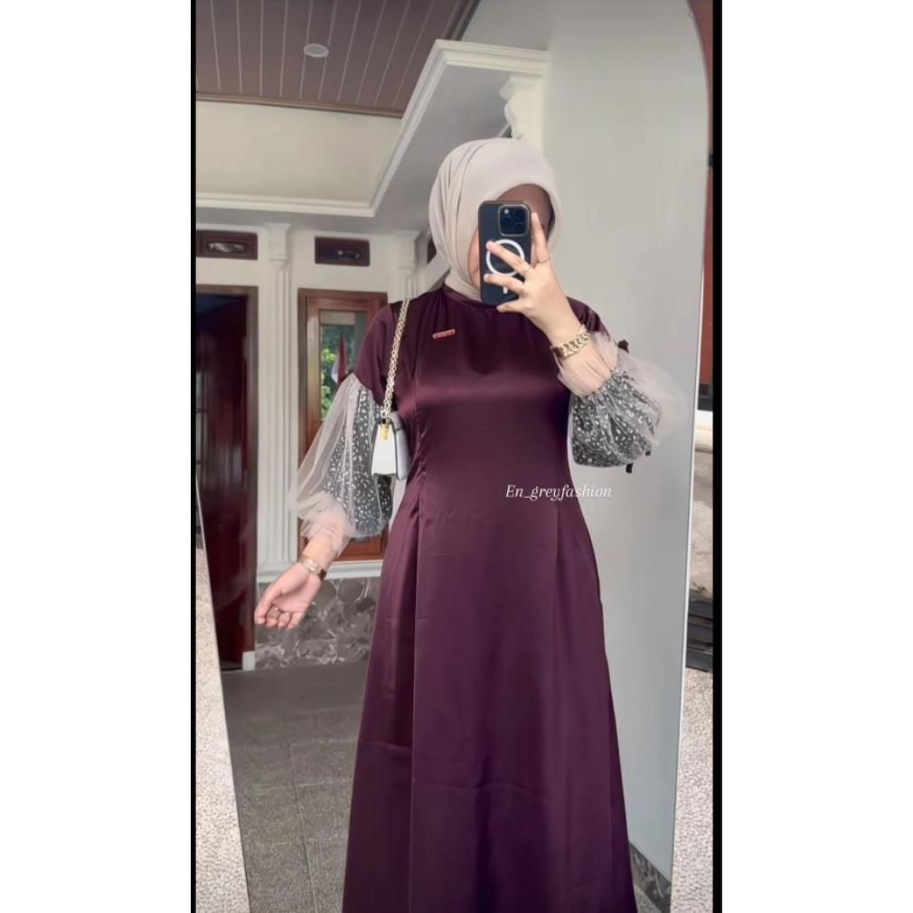 BEST SELLER NAURA DRESS || GAMIS POLOS KOMBINASI TILE POLOS TERBARU