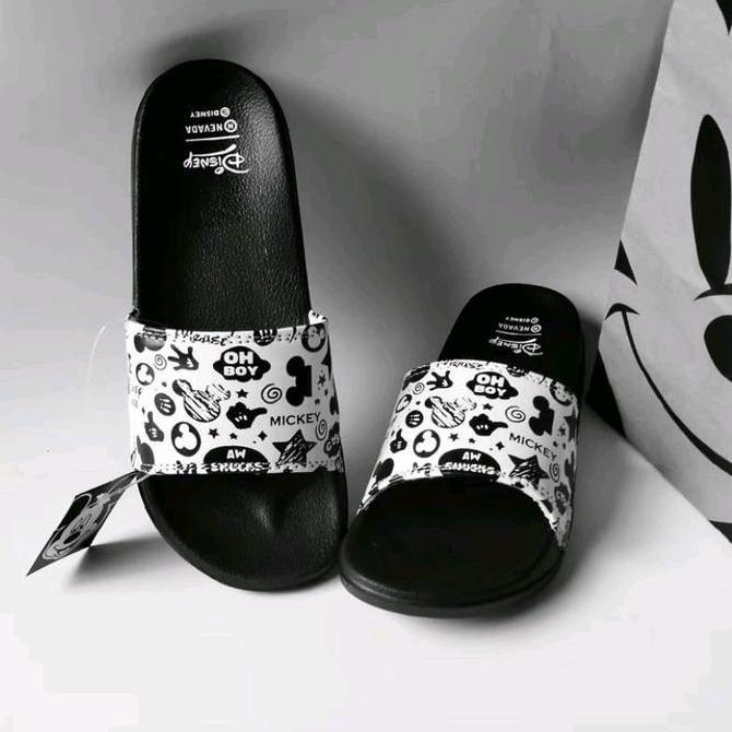 Sandal Selop Nevada Miey Mouse Star Pria Wanita Anti Licin Shoes Sendal Karet Hitam Bla Minimalist B