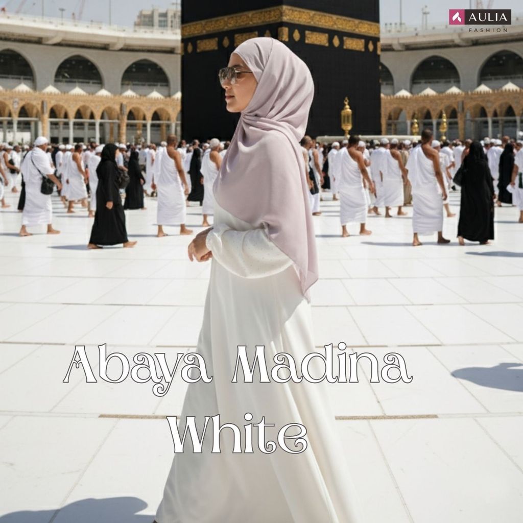 Aulia Fashion Gamis Putih Broken White Premium untuk Lebaran Haji dan Umroh