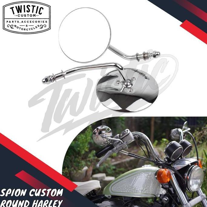 Spion Bulat Custom Round Motor Harley Davidson Sportster Dyna Softail Chopper Classic Retro