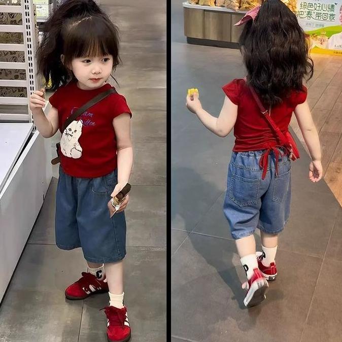 Promo Korea Style Setelan Jeans Anak Perempuan One Set Atasan Bahan Katun Design Khusus+ Celana Jean