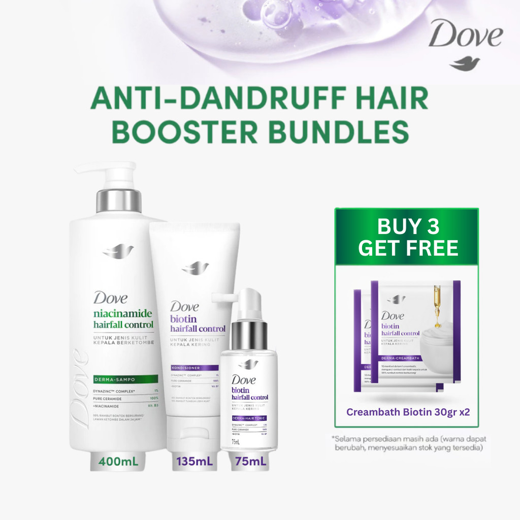 [Paket Hair Booster Anti Ketombe] Dove Hair Care Niacinamide Shampoo 400ml + Biotin Conditioner 135m