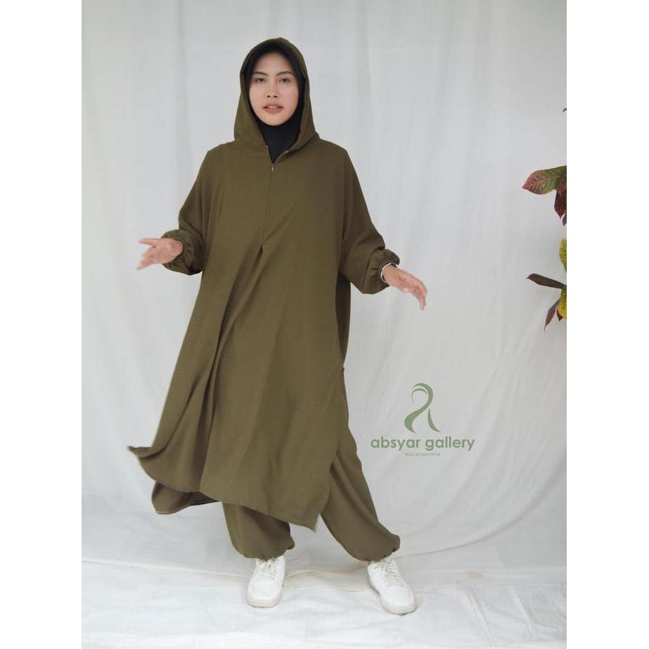 Thebest- ALEYYAH ONE SET HOODIE SPORTY HIJAB SETELAN ABAYA WANITA MUSLIMAH DEWASA TERBARU BAHAN CRIN