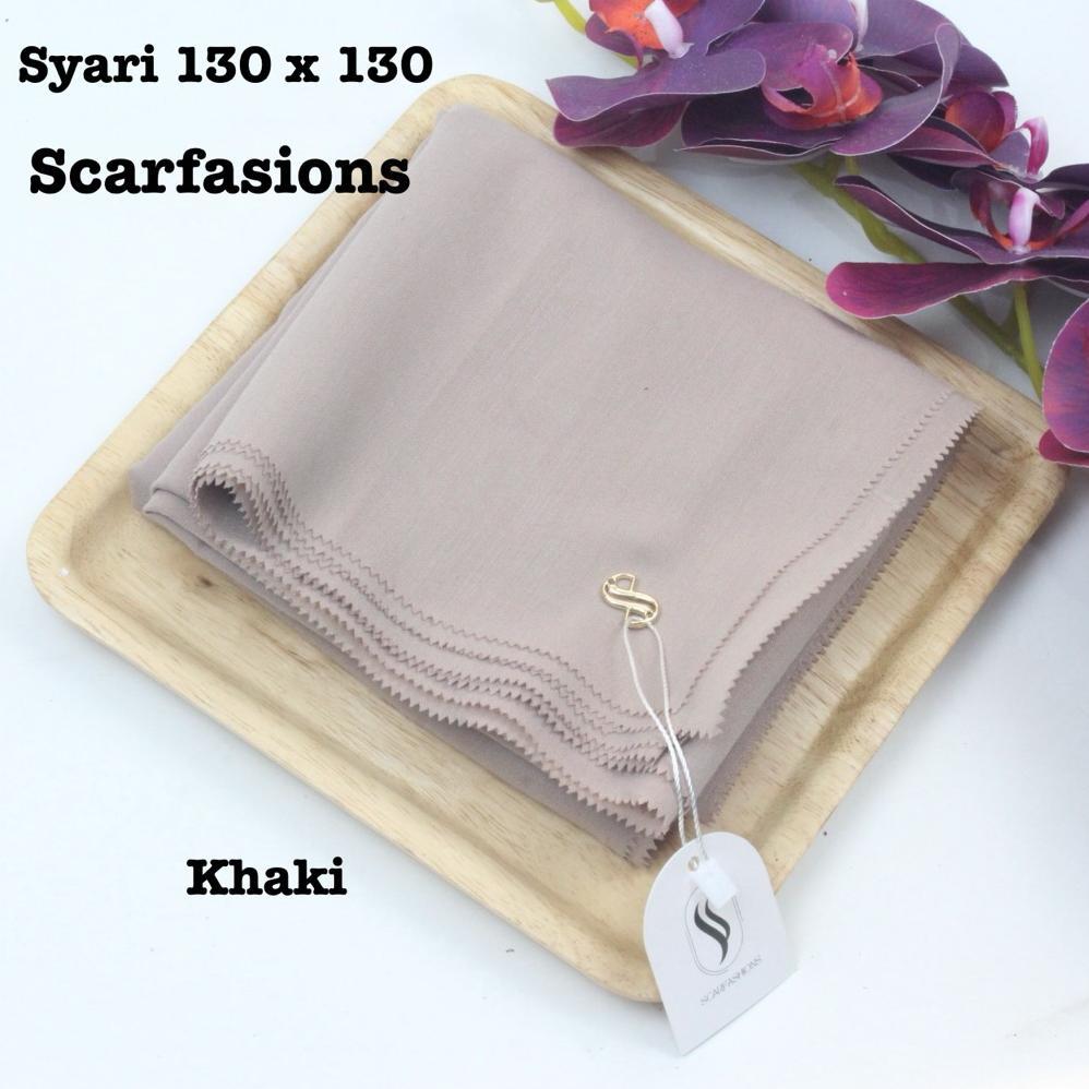 Jilbab segi empat Voal SYARI JUMBO POLOS METAL LOGO by SCARFASHION ukuran 130x130 LASERCUT re