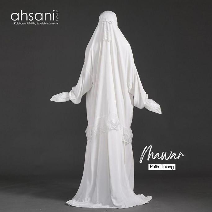 Thebest- Mukena Terusan Dewasa Ahsani Mawar A20 Rayon Twill Premium Jumbo Putih