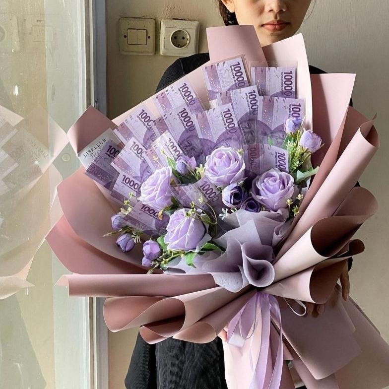 [Hello.Missflorist] Buket Uang 10K 15Lembar Dengan Bunga Artificial