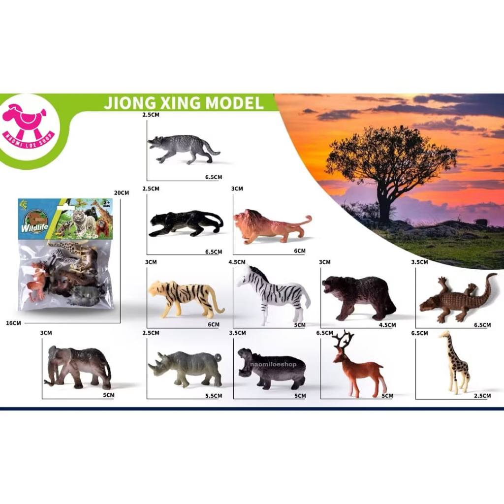 WILDFLIFEE KEBUN BINATANG 12pc MAINAN figurin hewan padat safari mainan miniatur hewan ANAK LAKI PER