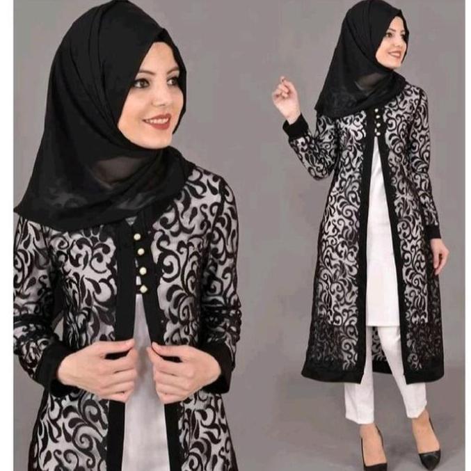 Thebest- cardigan brokat kancing cardigan wanita panjang terbaru Kardigan Muslim