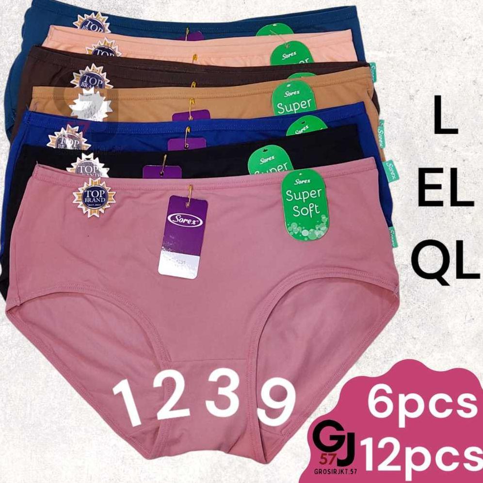 6 Pcs & 12 Pcs Celana Dalam Wanita Sorex 1239 XXL XL L CD Super Soft Celana Dalam Midi Elastis Origi