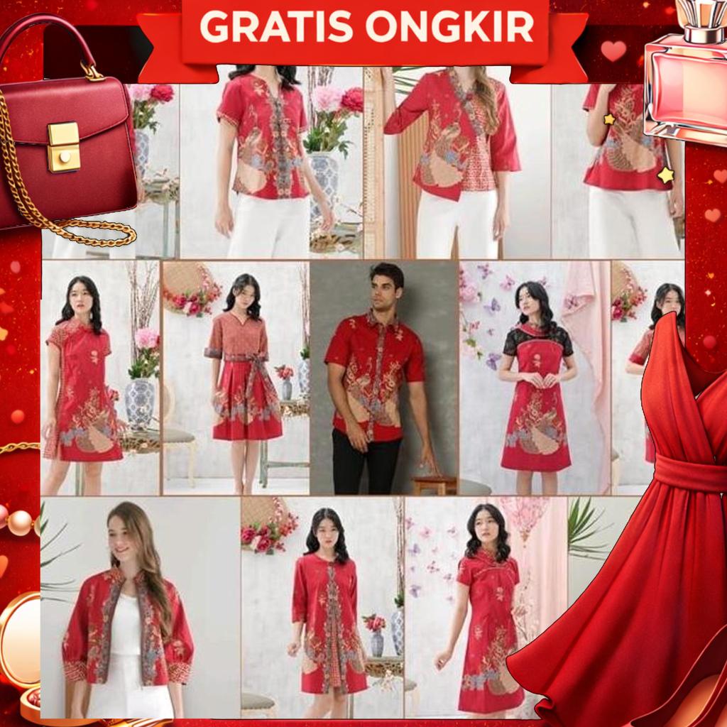 Imlek Series Bbb Red Couple /Baju Merah Batik Merah/ Baju Imlek/ Seragam Batik