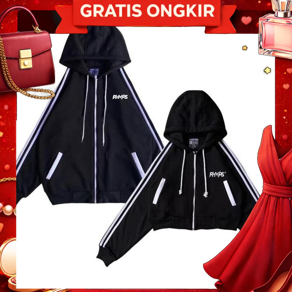 Fortyeight Sweater Hoodie Zipper Pria Wanita Set Couple Tebal Hitam   Pasangan