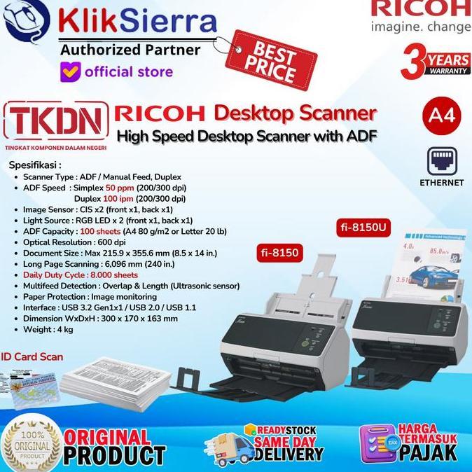 Scanner TKDN RICOH fi-8150U fi8150U &  fi8150 fi-8150 High Speed Desktop Document Paper Scanner ADF 