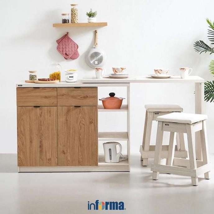 Terlaris Informa Galyn Set Meja Dapur Dengan Bangku - Putih Meja Masak Serbaguna Cooking Desk Furnit