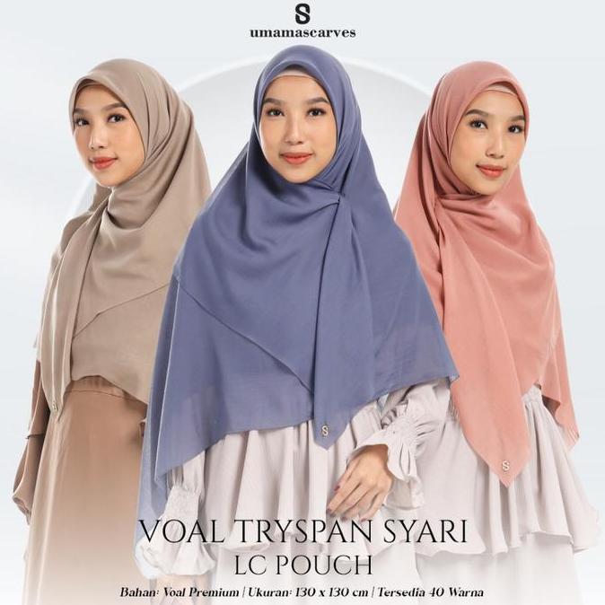 Terpopuler- Jilbab Umama Scarf Voal Tryspan Syari Lasercut Logo S Pouch 130X130Cm Kerudung Voal Prem