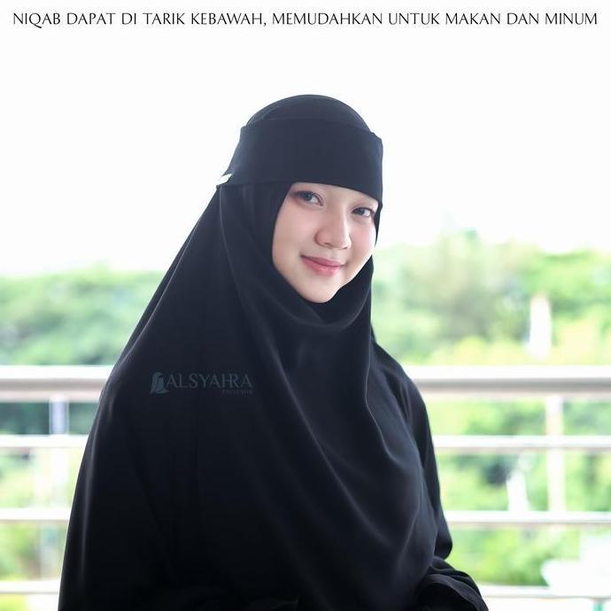 Terpopuler- Niqab Poni Pulldown Sifon Silk Jetblack Alsyahra Exclusive Safety Cadar Pelengkap Kerudu