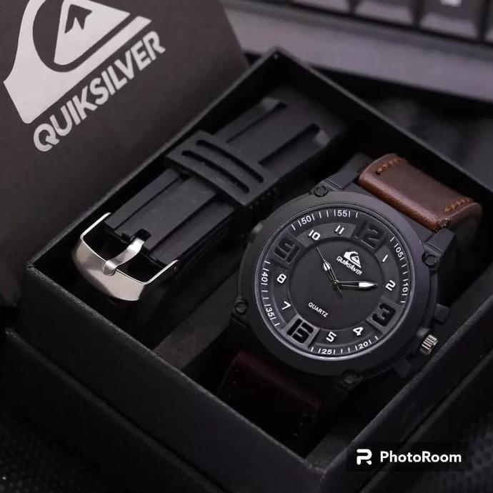 NEW BEST SELLER - Jam Tangan Pria Quiksilver Tali Kulit Free Strap Rubber + Box Jam Tangan