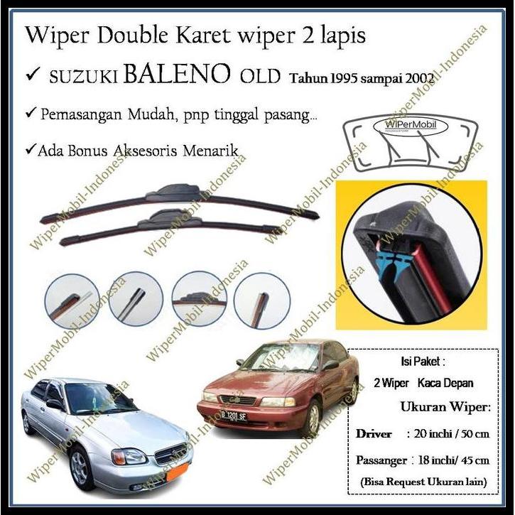 HOT DEAL WIPER DOUBLE KARET KACA MOBIL SUZUKI BALENO OLD TAHUN KELUARAN 1995 1996 1997 1998 1999 200