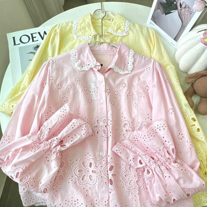 Bieivy | Aline Blouse | Atasan Premium Wanita Kerah Renda Bordir Bunga Korean Style | E.264
