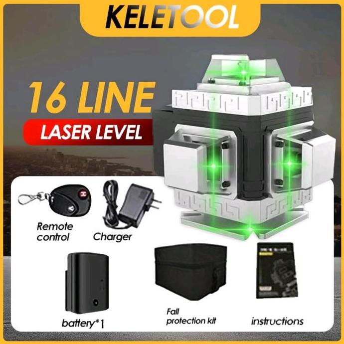 Waterpas Laser Waterpass Lot Leveling Laser 16 Line 4D 360 Sinar Hijau Akurasi Mesin Otomatis Dirata