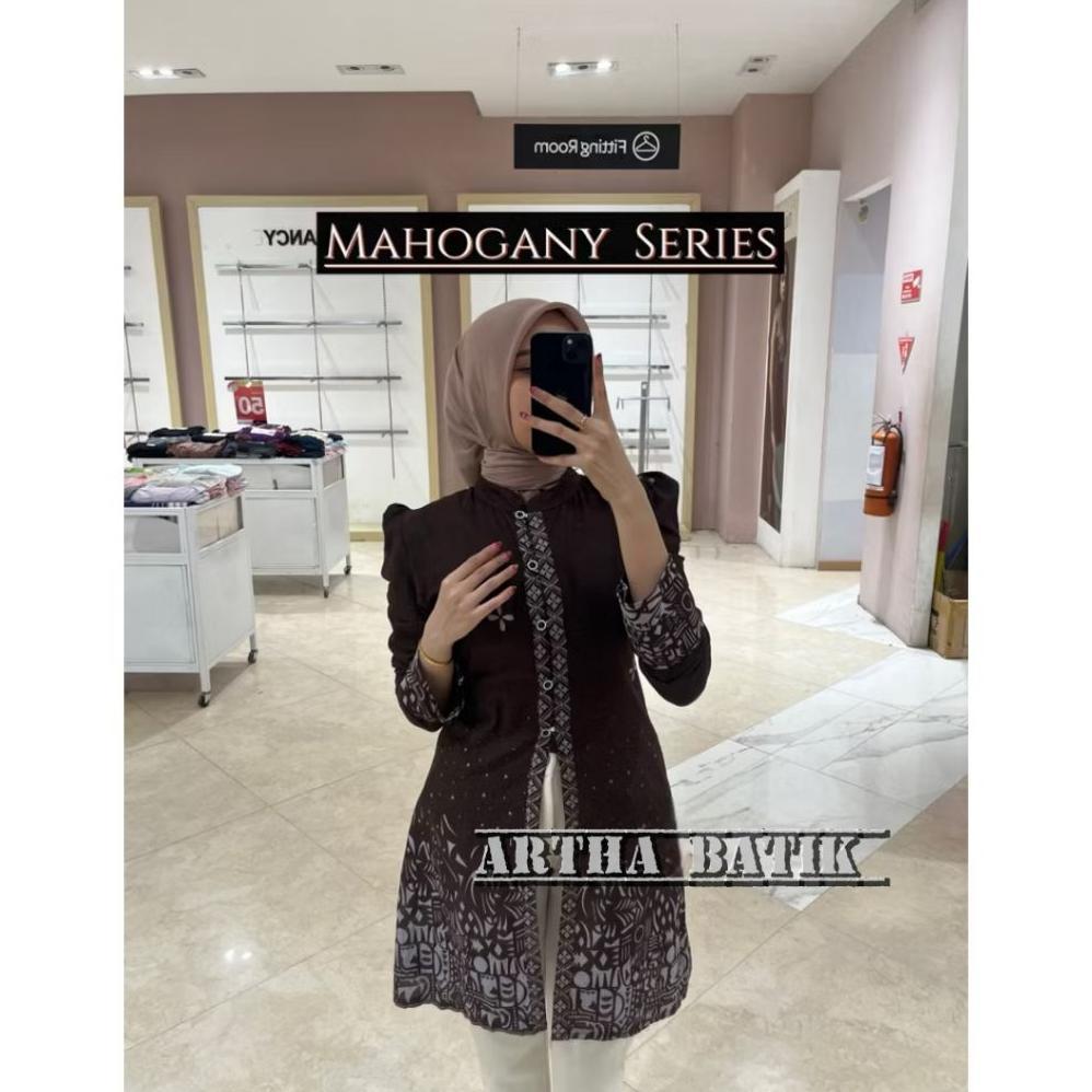 Grade Ori Atasan Batik Wanita Tunik Batik Seragam Batik Tunik Kancing Depan Tunik Maheswari