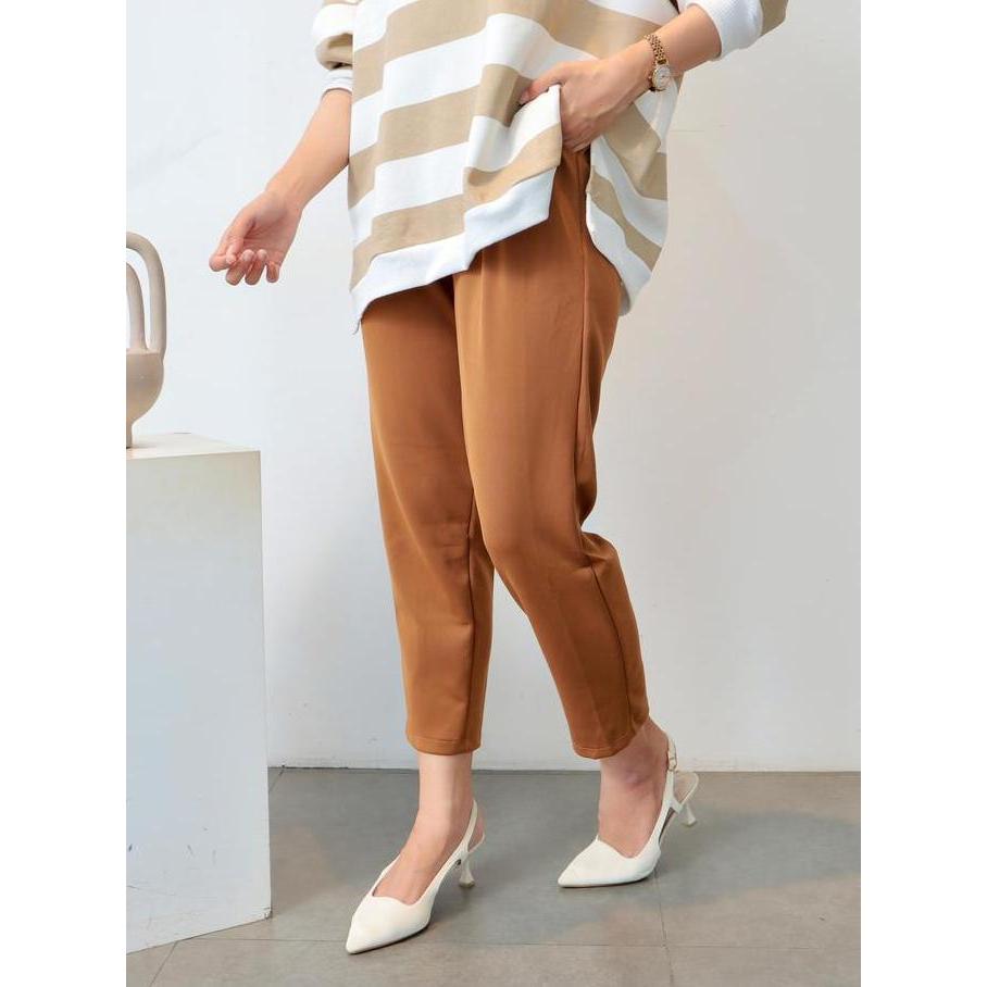 Yurima- Celana Wanita Kekinian Pinggang Karet Scuba Jumbo Oliver Terbaru - Bawahan Panjang Casual