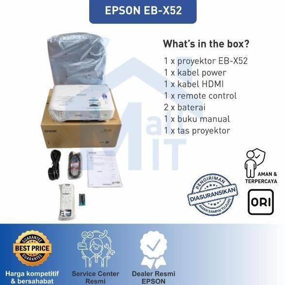 Terpopuler- Proyektor Epson Eb-X52 Eb-X51 X52 X51 Ebx52 Ebx51 Xga 3800 Lumens 3Lcd Garansi Resmi