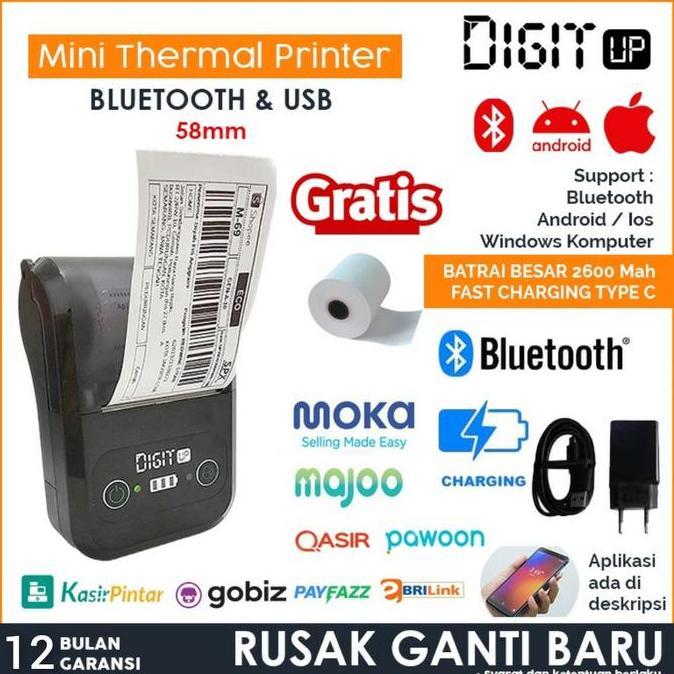 Terpopuler- Printer Bluetooth Kasir Pos / Ppob Mini 58Mm Thermal Ok-58B
