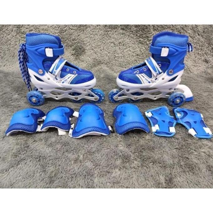 TERBARU Sepatu Roda Nyala Inline Skate 2in1 Inline/Bajaj + Deker Safety Outdoor Kaki