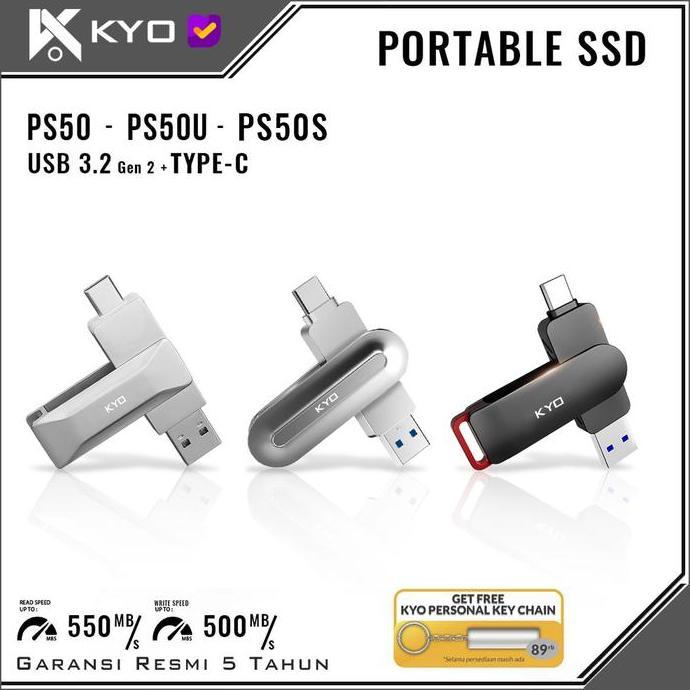 Terpopuler- Kyo Ps50 / Ps50U / Ps50S 512Gb Portable Ssd Usb 3.2 Type C External Ssd Eksternal Ussd