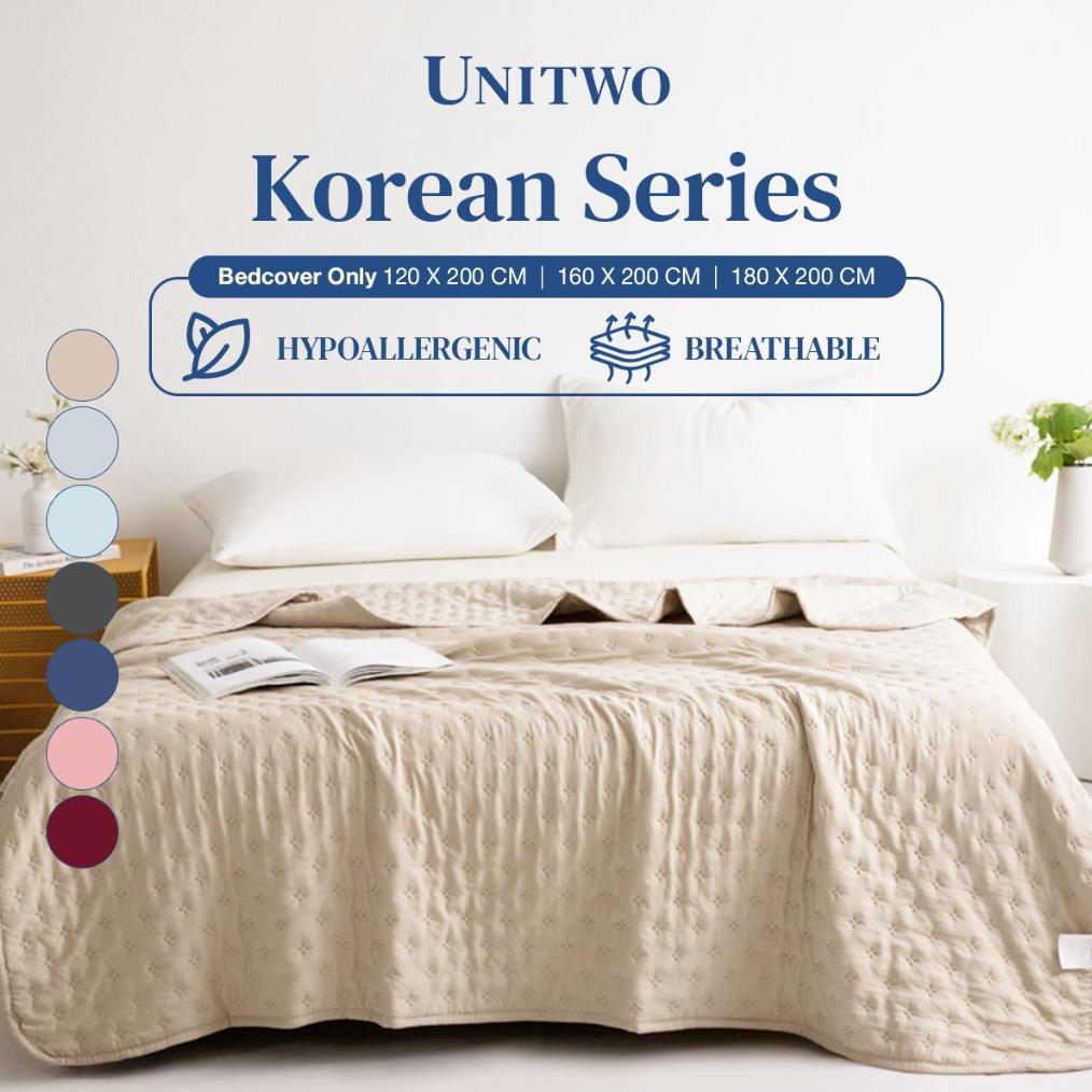 UNITWO [BED COVER ONLY] Bed Cover Selimut Tidur Lembut Motif Polos - Soft Blanket Selimut Polos Kore
