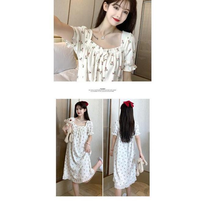 [ Racun Lingerie ] Dress Maxi Daster Baju Tidur Wanita Piyama Wanita Dewasa Lengan Pendek Motif Mini