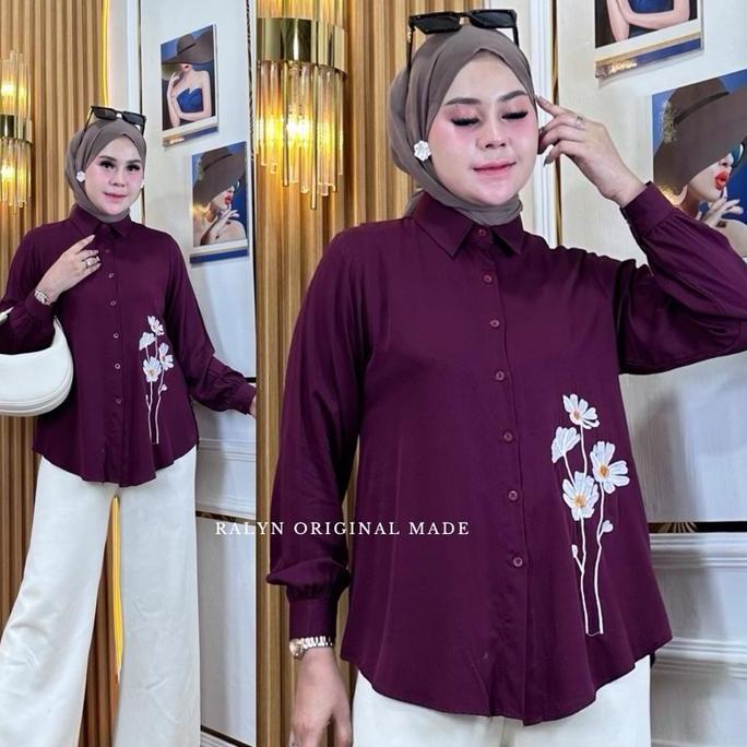 Topyoux- Jassy Blus Bordir Rayon Twill Premium Kemeja Bordir Atasan Bordir Wanita Mewah Cantik