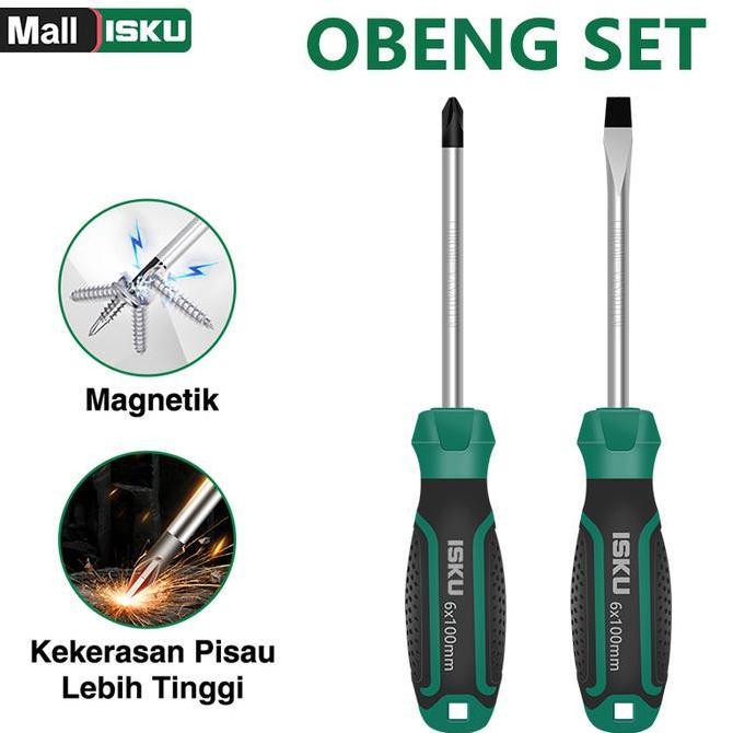 DORMINO ISKU Obeng Set 2 Pcs Plus Minus Magnetik 6x100mm Baja Chrome Vanadium Anti-Slip CR-V Ujung M