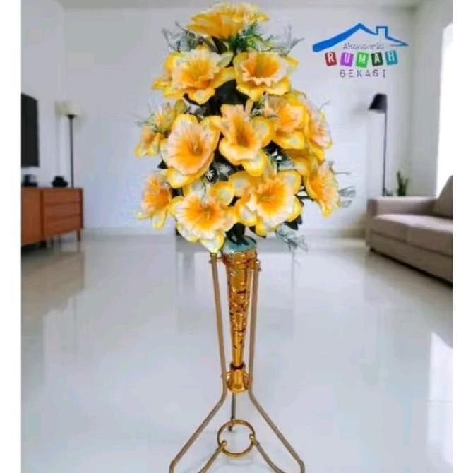 Flowandbe- Bunga  Plastik Artificial Gloria Kembang Sepatu 18 Kuntum Dengan Pot Standing Besi