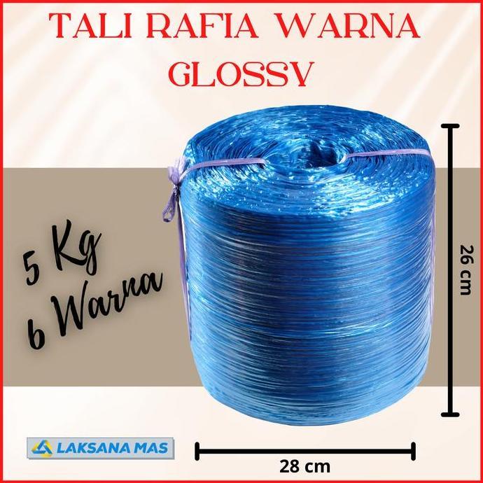 Gasken- Tali Rafia Plastik Laksanamas Super Warna Glossy Merah/Biru/Kuning/Hijau/Ungu/Oren