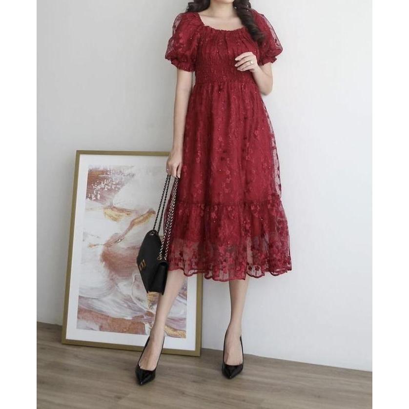 Promo DRESS MELDY BRUKAT / DRESS BRUKAT WANITA MODEL BARU / DRESS BRUKAT KEKINIAN / DRESS MIDI BRUKA
