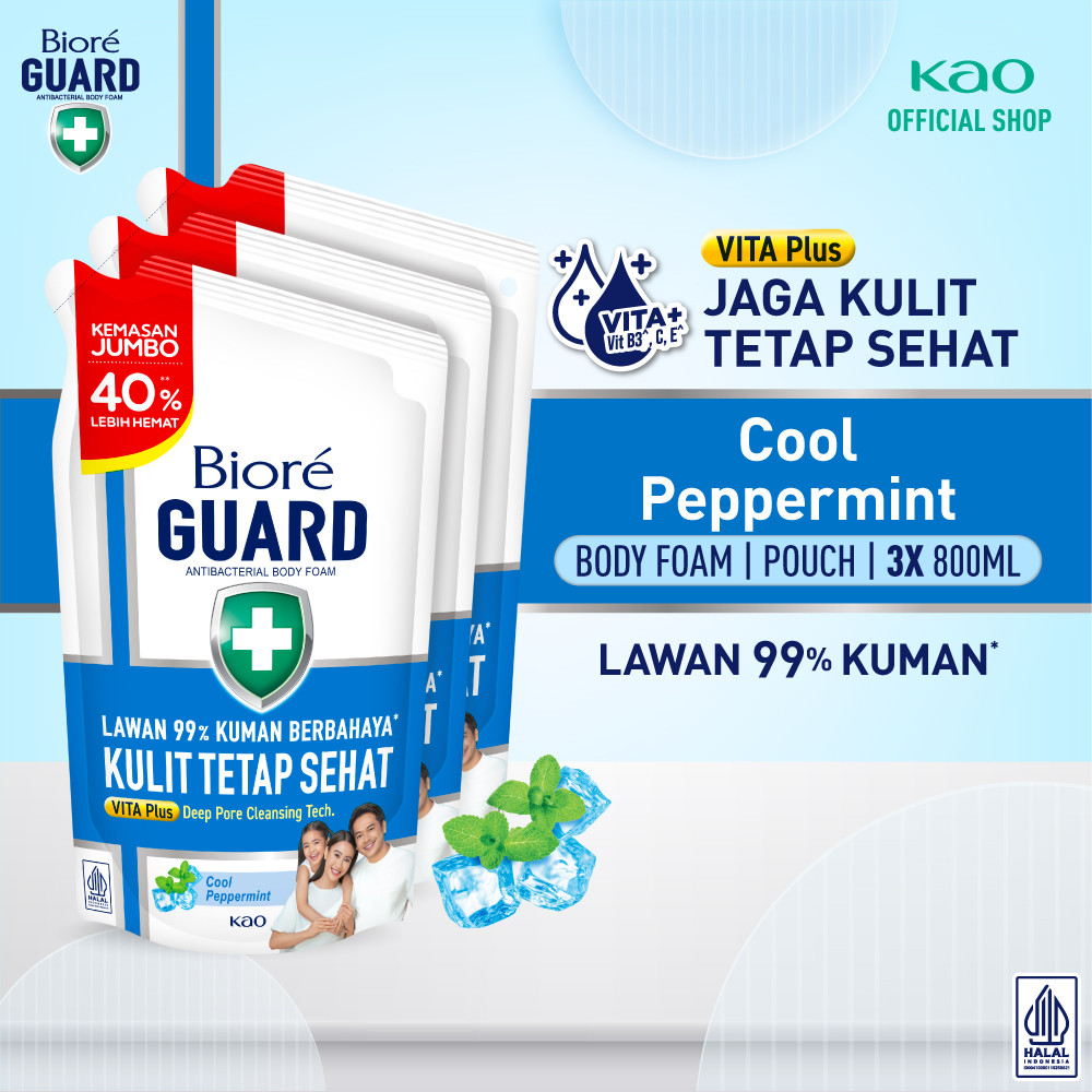 Biore Guard Cool Peppermint 800ml Pouch Triplepack